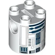 Brick Round 2 x 2 x 2 Robot Body, Axle Holder '+' Orientation with Dark Blue and Gray Astromech Droid Print (R2-D2)