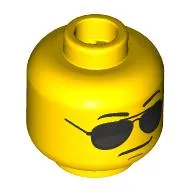 Minifig Head, Black and Silver Sunglasses, Chin Dimple, Grim Mouth Print