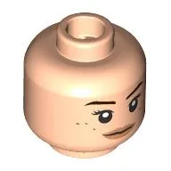 Minifig Head Rey / Lavender Brown / Gwen Stacy, Brown Eyebrows, Freckles, Peach Lips Neutral / Scowling Print
