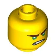 Minifig Head Lloyd, Reddish Brown Eyebrows, Green Eyes, Lopsided Open Mouth Grin / Gritted Teeth Print