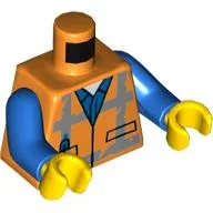 Torso Safety Vest with Reflective Worn Stripes over Blue Shirt Print, Blue Arms, Yellow Hands