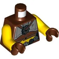 Torso Armour with Gray Plates, Gears on Necklace and Belt Print, Yellow Arms, Reddish Brown Hands