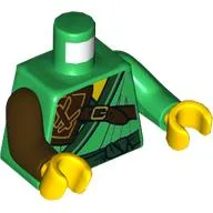 Torso, Odd Arms, Robe, Dark Green Trim, Reddish Brown Strap and Shoulder Armour Print, Left Green Arm, Right Dark Brown Arm, Yellow Hands