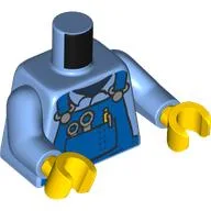 Torso Mechanic Blue Overalls, Tools in Pocket, Pen with Black Outline Print, Back Print, Medium Blue Arms, Yellow Hands