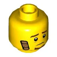 Minifig Head Frankie Lupelli, Brown Eyebrows and Goatee, Bandage, Sad / Black Eye Mask Print
