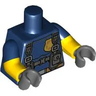 Torso, Dual Molded Arms, Muscles, Harness, Gold Police Badge Print, Dark Blue Sleeves Pattern, Yellow Arms, Dark Bluish Gray Hands