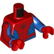 Torso Muscles, Blue Sides and Waist, Webbing, Black Spider Print (Spider-Man), Blue Arms with Webbing Print, Red Hands