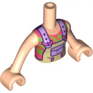 Minidoll Torso Girl, Tan Overall, Lavender Pockets, Straps, Coral/Lime Shirt