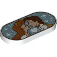 Tile Round 2 x 4 with Ariel and Prince Eric Kissing Print