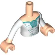 Minidoll Torso Girl with White Dress, Dark Turquoise Trim, Shell Print, Light Nougat Arms and Hands