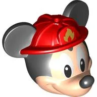 Minifig Head Special with Black Mouse Ears and Nose, Red Fire Fighter Helmet print (Mickey Mouse)