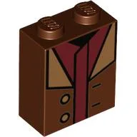 Brick 1 x 2 x 2 with Inside Stud Holder with Dark Red Shirt, Reddish Brown Coat print