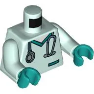 Torso Medical Scrubs, Dark Turquoise Pocket and Collar, Stethoscope Print, Light Aqua Arms, Dark Turquoise Hands