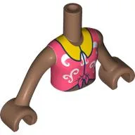 Minidoll Torso Girl, Coral Shirt, Bright Orange Collar, Dark Purple Trim print, Medium Brown Arms and Hands