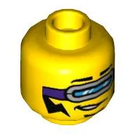 Minifig Head, Silver and Dark Purple Visor, Black Lightning Bolt Sideburns, Smirk Print