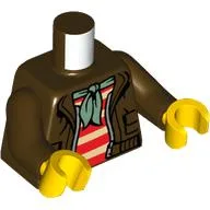 Torso Jacket, Open over Red and White Striped Shirt, Green Neckerchief / Shark and Clouds Print, Dark Brown Arms, Yellow Hands