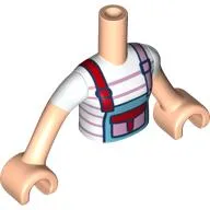 Minidoll Torso Girl, White Shirt, Pink Stripes, Medium Azure Overall, Red/Pink Pocket and Straps, Light Nougat Arms and Hands
