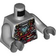 Torso, Iron Heart Armor MK I, Medium Blue 'V' Arc Reactor, Red Wires print, Light Bluish Gray Arms, Dark Bluish Gray Hands