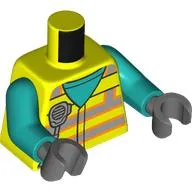 Torso Safety Vest, Light Bluish Grey Stripes, Radio print, Dark Turquoise Arms, Black Hands