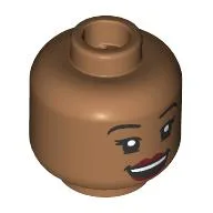 Minifig Head Kelly Kapoor, Eyelashes, Dark Red Lips, Open Mouth with Teeth / Quizzical Closed Mouth print