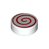 Tile Round 1 x 1 with Red Spiral Print