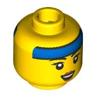 Minifig Head, Blue Sweatband, Dark Pink Lips, Small Open Mouth Smile / Closed Eyes Lopsided Grin print