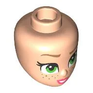 Minidoll Head with Dark Tan Eyebrows, Bright Green Eyes, Freckles, Coral Lips print