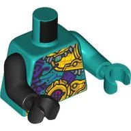 Torso, Odd Arms and Hands, Dark Purple/Gold Decorations print, Left Dark Turquoise Arm and Hand, Right Black Arm and Hand