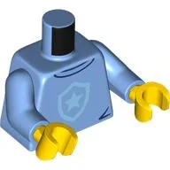 Torso, Bright Light Blue Police Badge print, Medium Blue Arms, Yellow Hands
