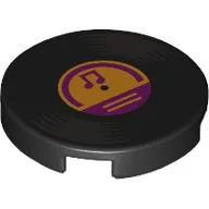 Tile Round 2 x 2 with Vinyl Record, Bright Light Orange Center, Magenta Music Note print