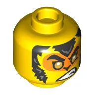 Minifig Head Monkie Kid, Raised Eyebrow with Crooked Scowl / Orange Face with Gold Eyes and Fur print
