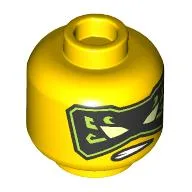 Minifig Head Lloyd, Black and Yellow Eye Mask, Angry Grin / Dark Red Eyebrows, Green Eyes, Angry Stare print