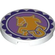 Tile Round 3 x 3 with Bright Light Orange Horse, Medium Lavender Background, Dark Purple Border print
