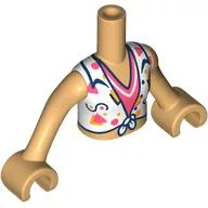 Minidoll Torso Girl with Warm Tan Arms and Hands, White Top, Coral Shirt, Dark Blue trim