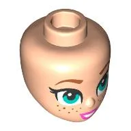 Minidoll Head, Nougat Eyebrows, Dark Turquoise Eyes, Freckles, Dark Pink Lips, Open Mouth Smile