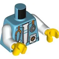Torso, Jacket, White Shirt with Medium Azure Stipes, Stethoscope, Heart Monitor print, White Arms, Yellow Hands