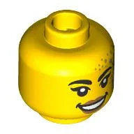 Minifig Head Black Eyebrows, Nougat Lips, Gold Dots, Silver Star with Constellation