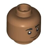 Minifig Head Wim, Thick Black Eyebrows, Reddish Brown Lines, Neutral/Scared