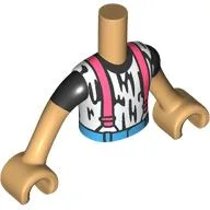 Minidoll Torso Boy with White Shirt, Black Shapes, Dark Azure Pants, Coral Suspenders print, Warm Tan Arms and Hands