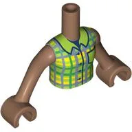Minidoll Torso Girl with Dark Bluish Gray/Lime/Yellow Checkers Shirt, Dark Blue Trim print, Medium Brown Arms and Hands