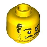 Minifig Head, Johnny Thunder, Black Striped Sideburns, Stubbled Beard, Curly Mustache