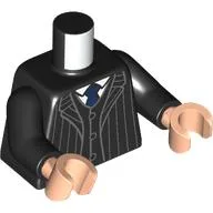 Torso, Light Bluish Grey Striped Suit, Jacket, Dark Blue Tie, White Shirt print, Black Arms, Light Nougat Hands