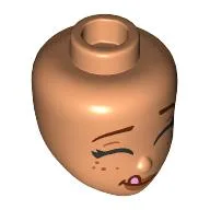 Minidoll Head, Reddish Brown Eyebrows, Closed Eyes, Freckles, Tongue Sticking out of Corner