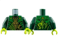 Torso, Ninja Robes, Black Sash with Gold Symbol, Bright Green Straps, Gold Chest print, Dark Green Arms, Lime Hands