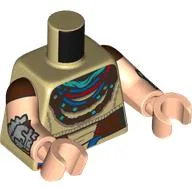 Torso, Tunic, Dark Brown/Dark Turquoise Beads, Neckerchief, Silver Armour On Arms print, Light Nougat Arms and Hands
