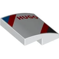 Brick Curved 2 x 2 x 2/3 with Red 'HUGO', Blue/Red/Black Stripes print