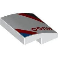 Brick Curved 2 x 2 x 2/3 with Red 'HUGO', Blue/Red/Black Stripes print