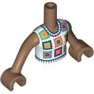 Minidoll Torso Girl with Medium Brown Arms and Hands with White Top, Crocheted Granny Sqaures print