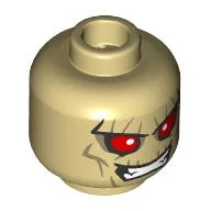 Minifig Head Hobgoblin, Dark Tan Lines, Big Red Eyes, Sharp Teeth, Mean Grin / Open Mouth, Raised Eyebrow