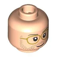 Minifig Head Ryland Grace, Dark Tan Eyebrows, Stubbled Beard, Gold Glasses / Open Mouth Smile
